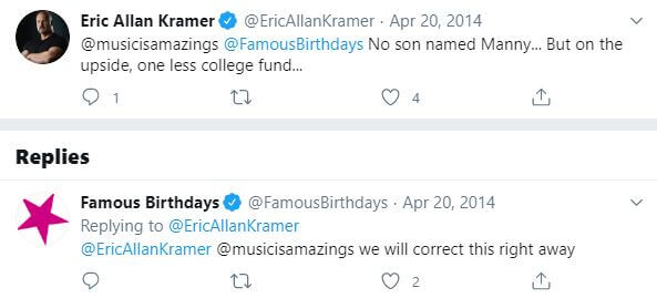 Eric Allan Kramer revealing truth regarding his rumored son, Manny Kramer.
